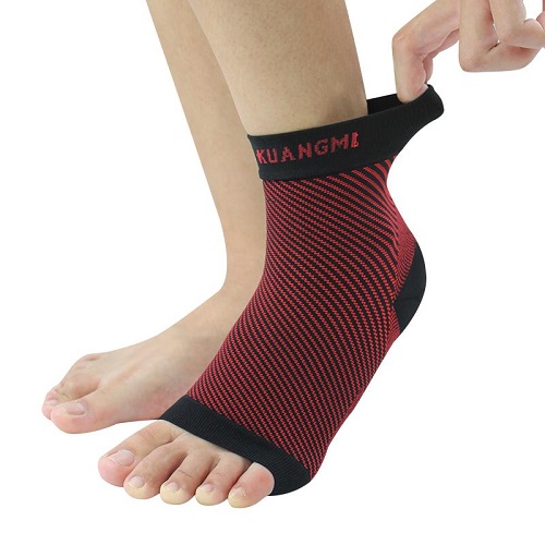 Putting on compression foot sleeve